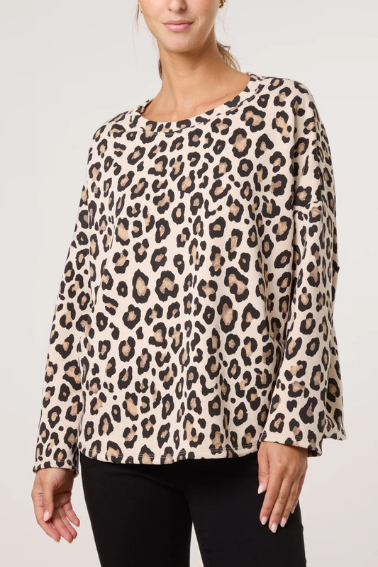 Priya Scuba Leopard Print Cocoon Sweatshirt Top