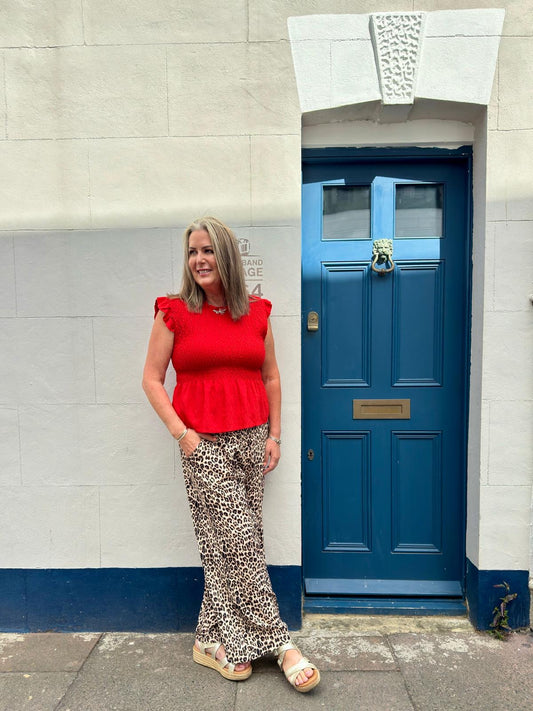 Melanie Wide Leg Leopard Print Trousers