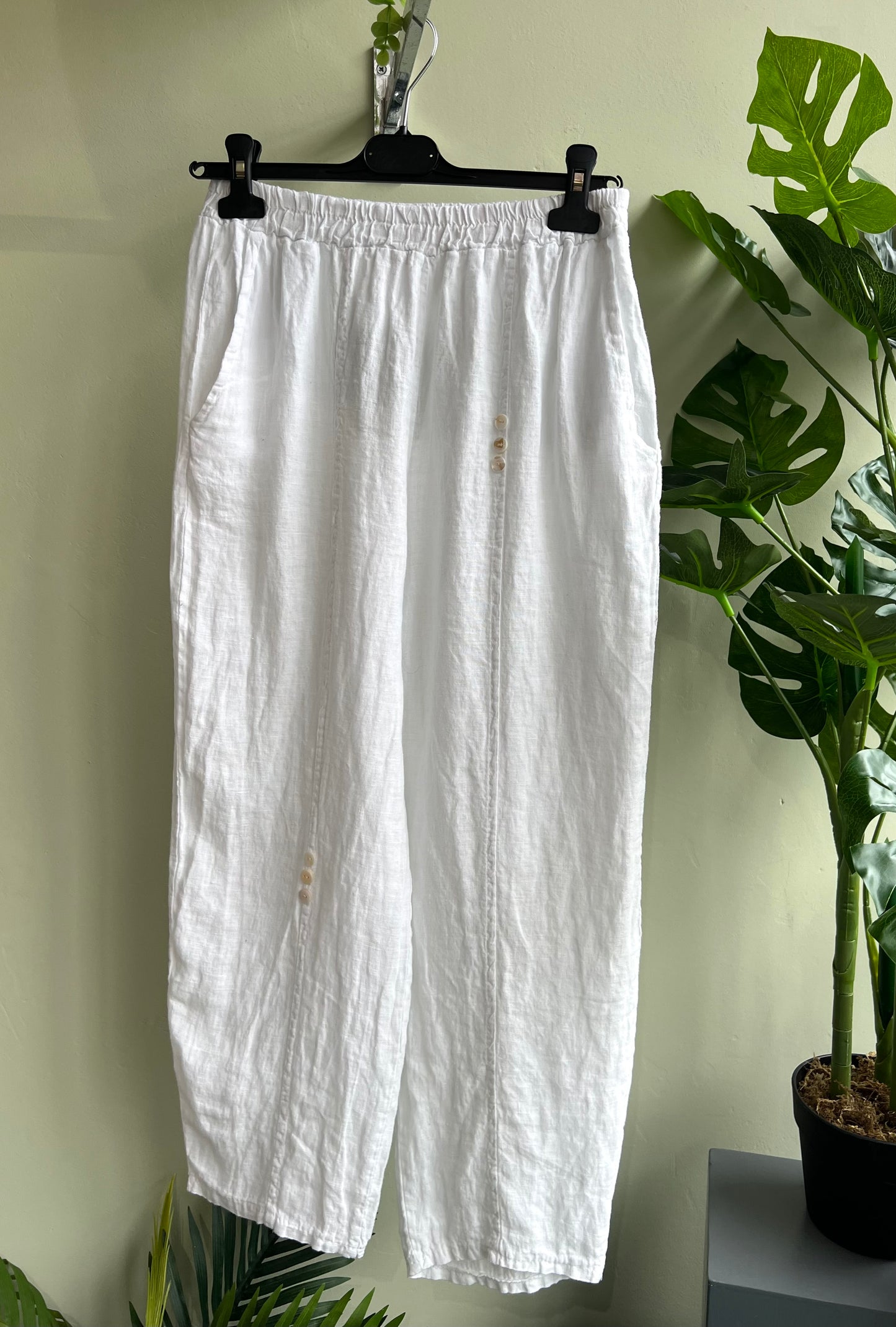 Lena Button Trim Linen Trousers