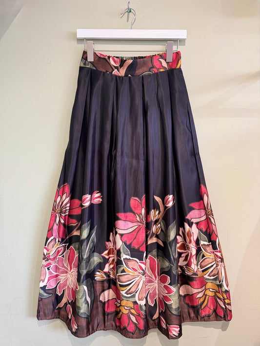 Patty Long Satin Skirt - Bold Floral Placement Print
