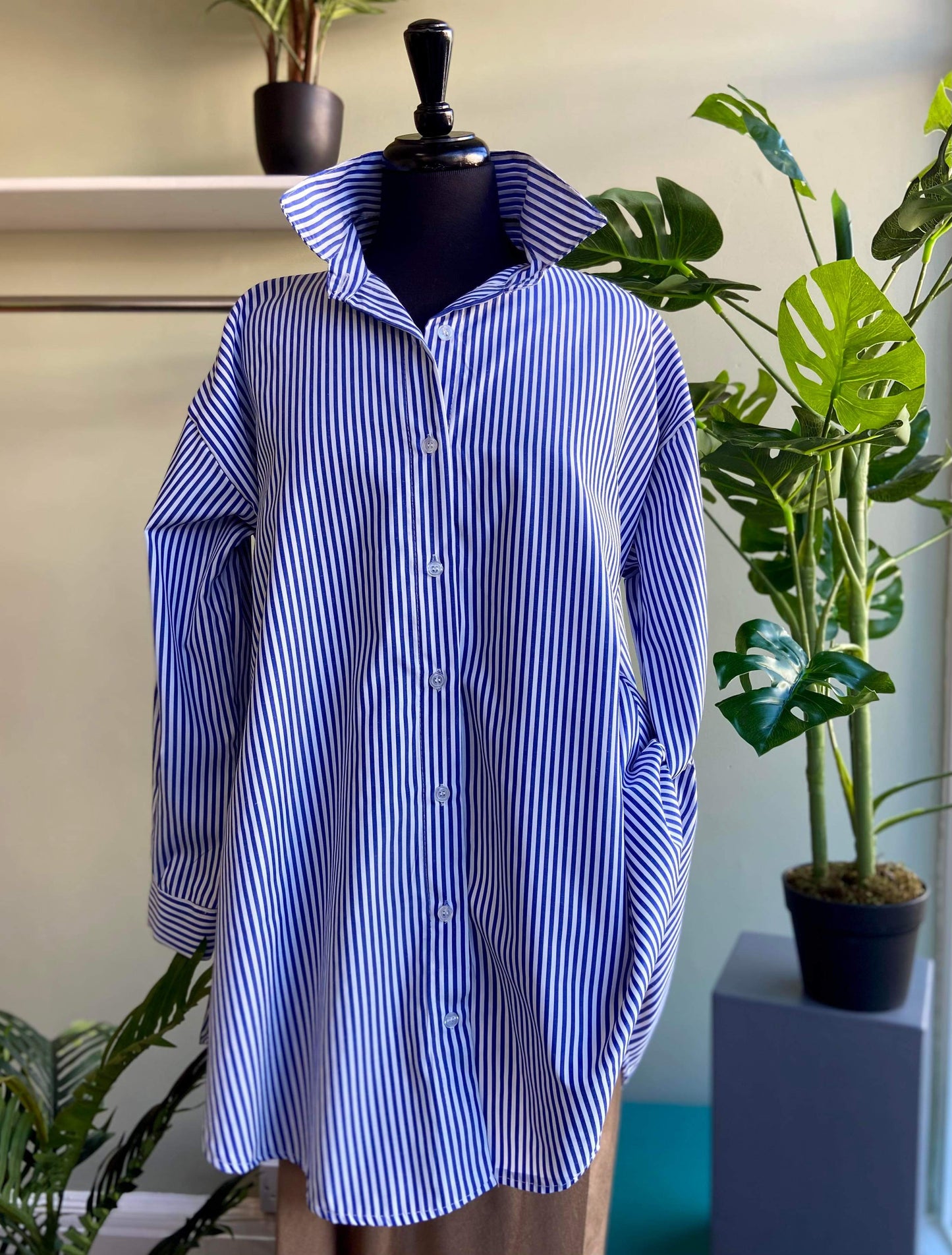 Carina Blue & White Striped Oversized Shirt
