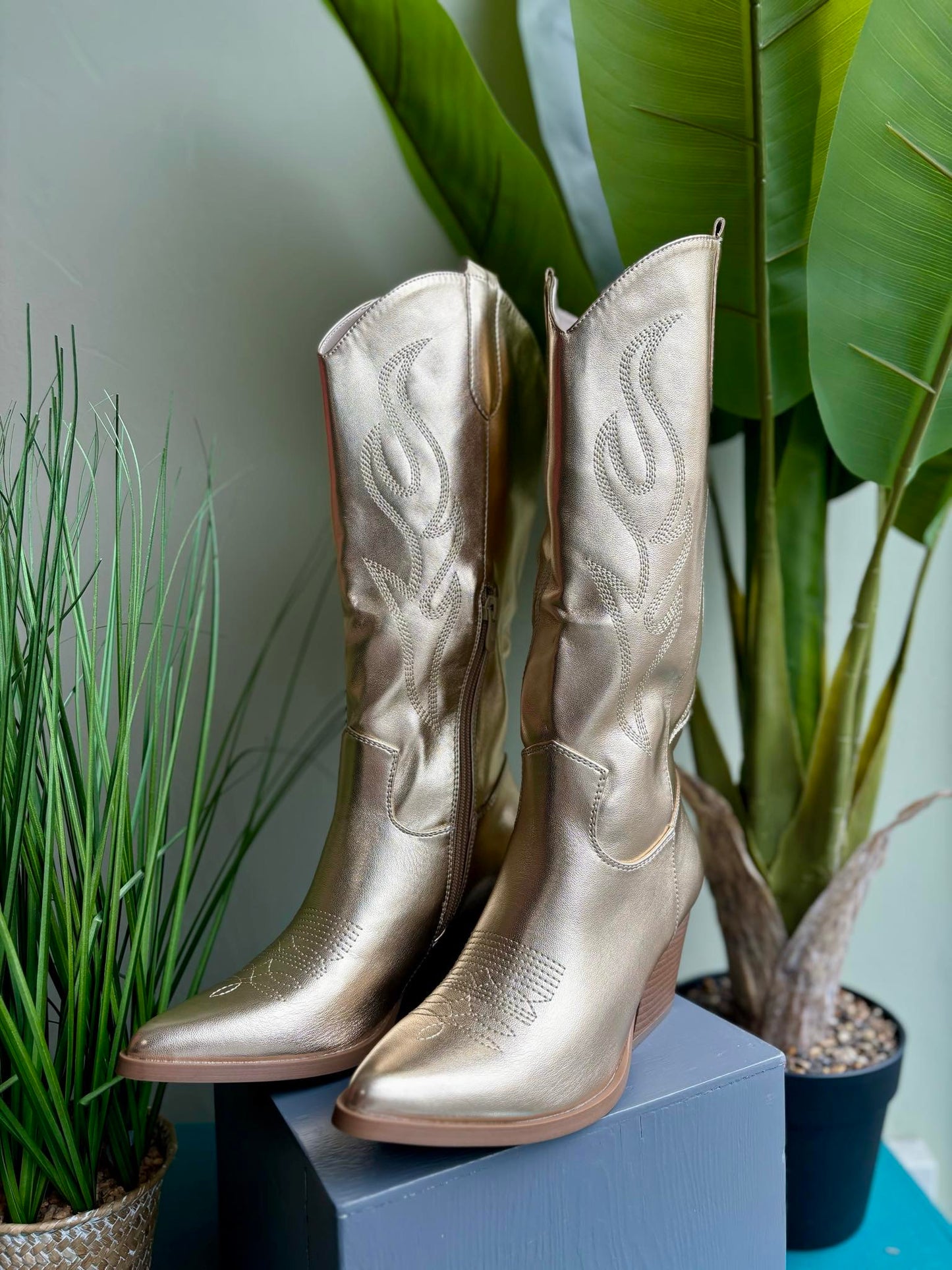 Taylor Metallic Gold Embellished Cowboy Boots