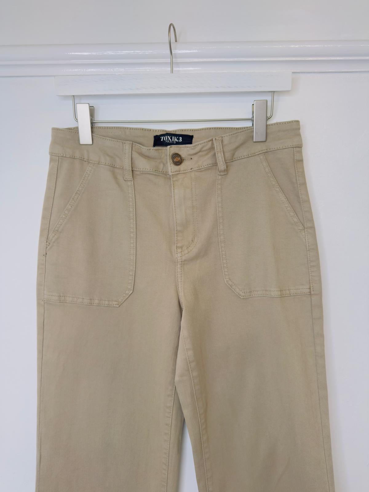 Toxik Wide Leg 70s Style Jeans - Sage Green Or Beige