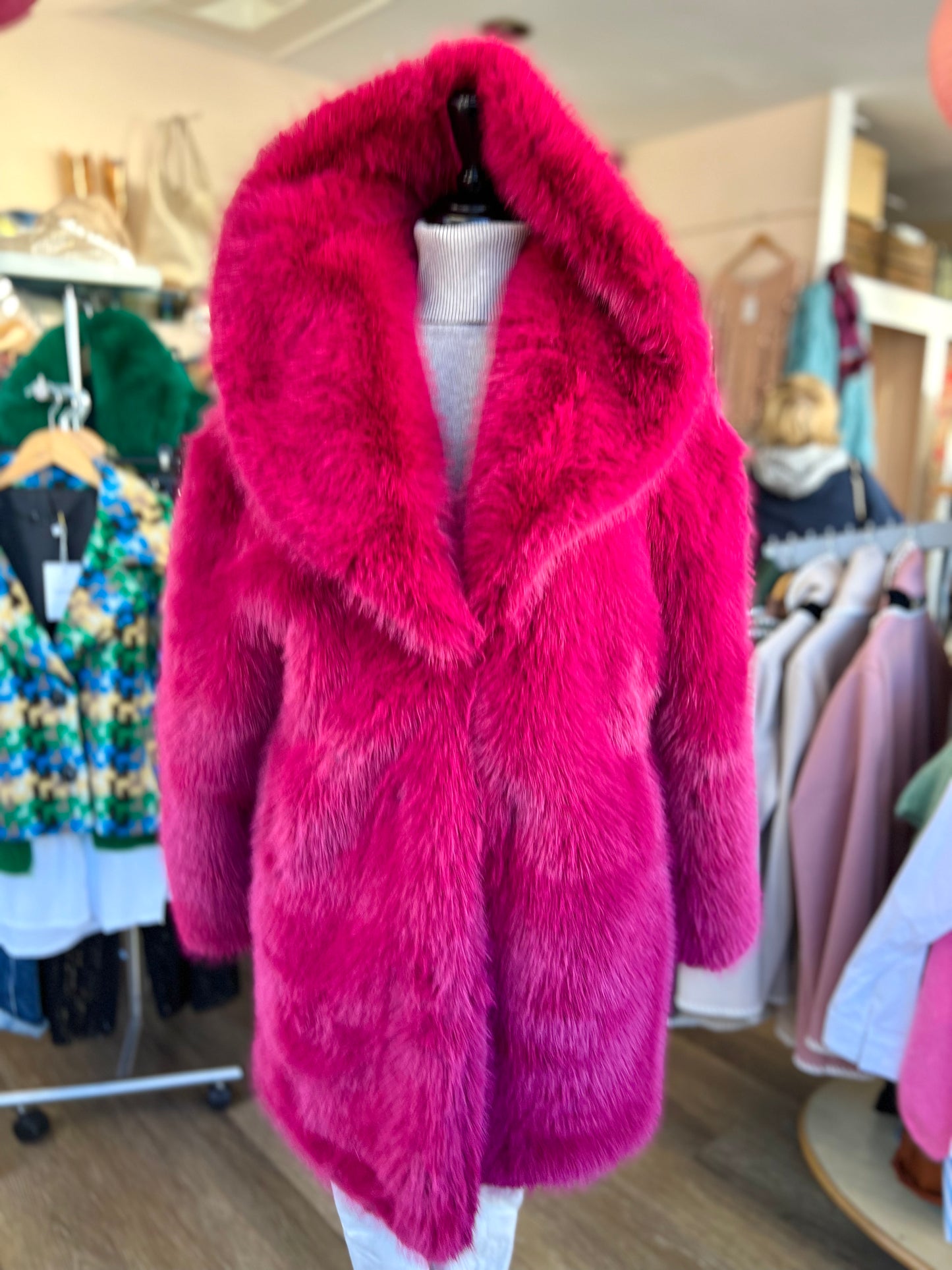 Mina Cerise Pink Luxe Faux Fur Coat