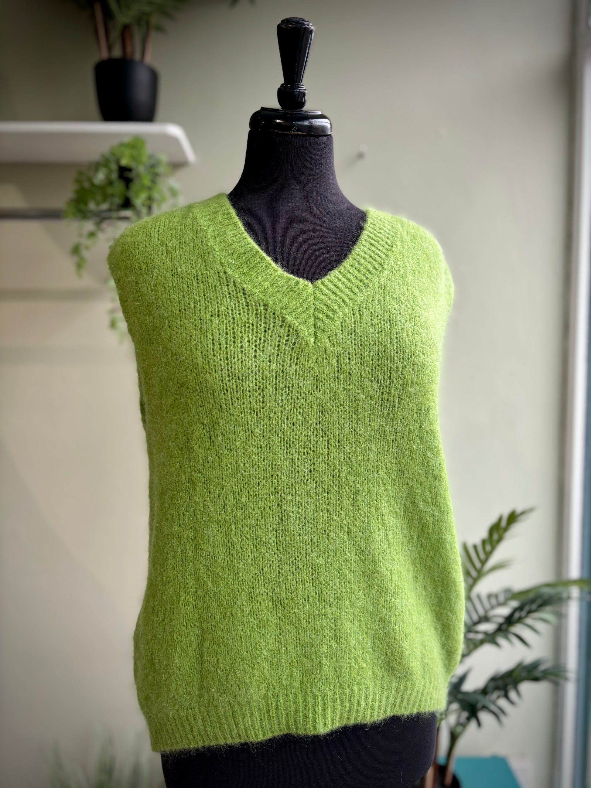 Alpaca blend tank top knitted vest lime green 