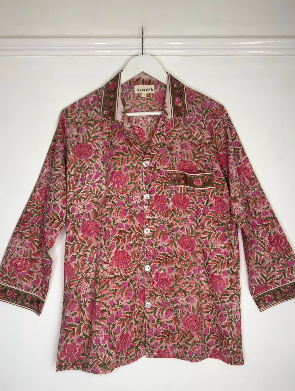 Tamarisk Bazaar Luxury Hand-Printed Indian Cotton Pyjamas- Pink Floral