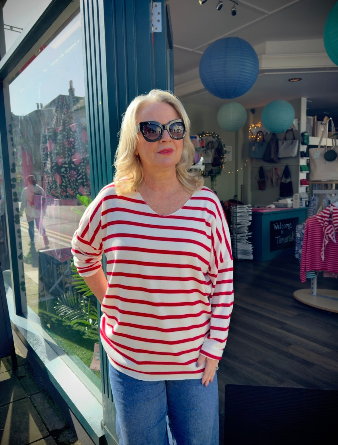 Jessie Loose V Neck Striped Knit Top - 4 Colours