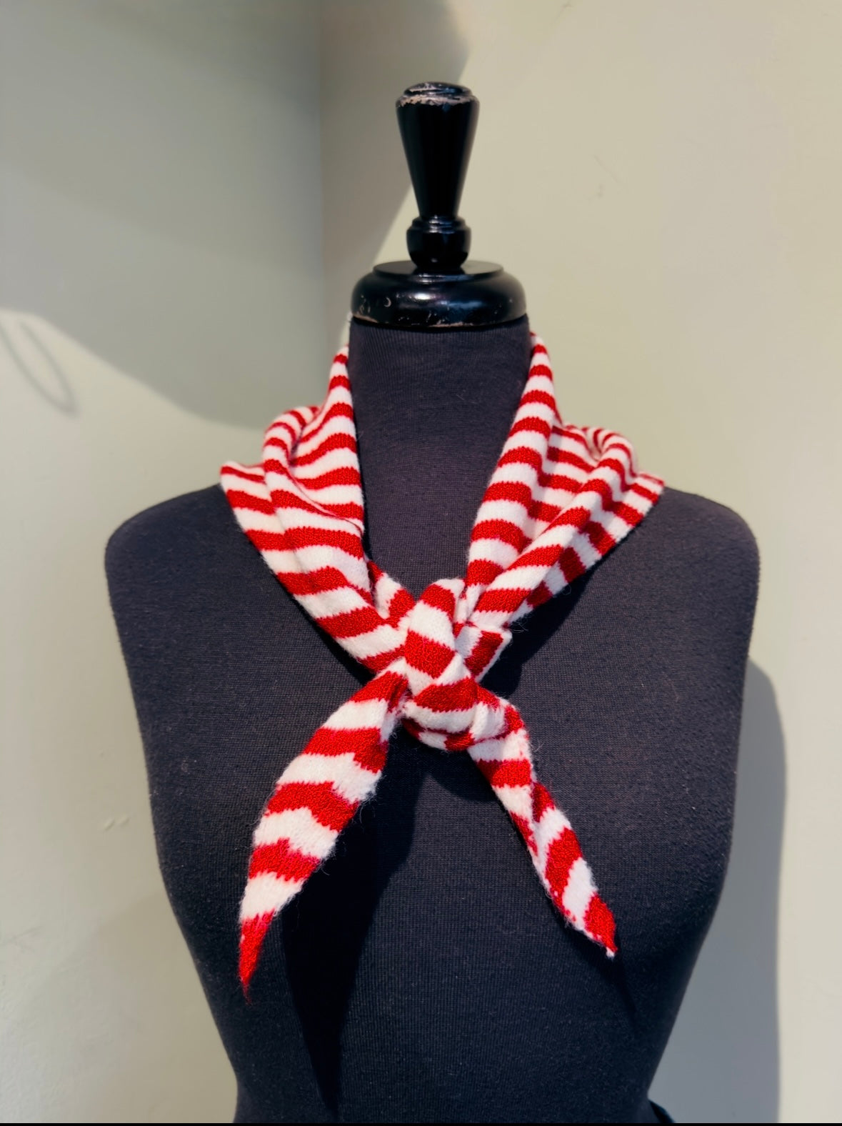 Red & White Stripe Wool Blend Triangle Scarf