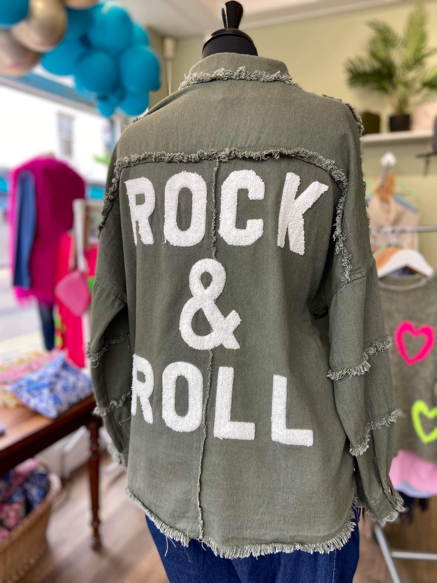 Rock & Roll Khaki Loose Denim Jacket