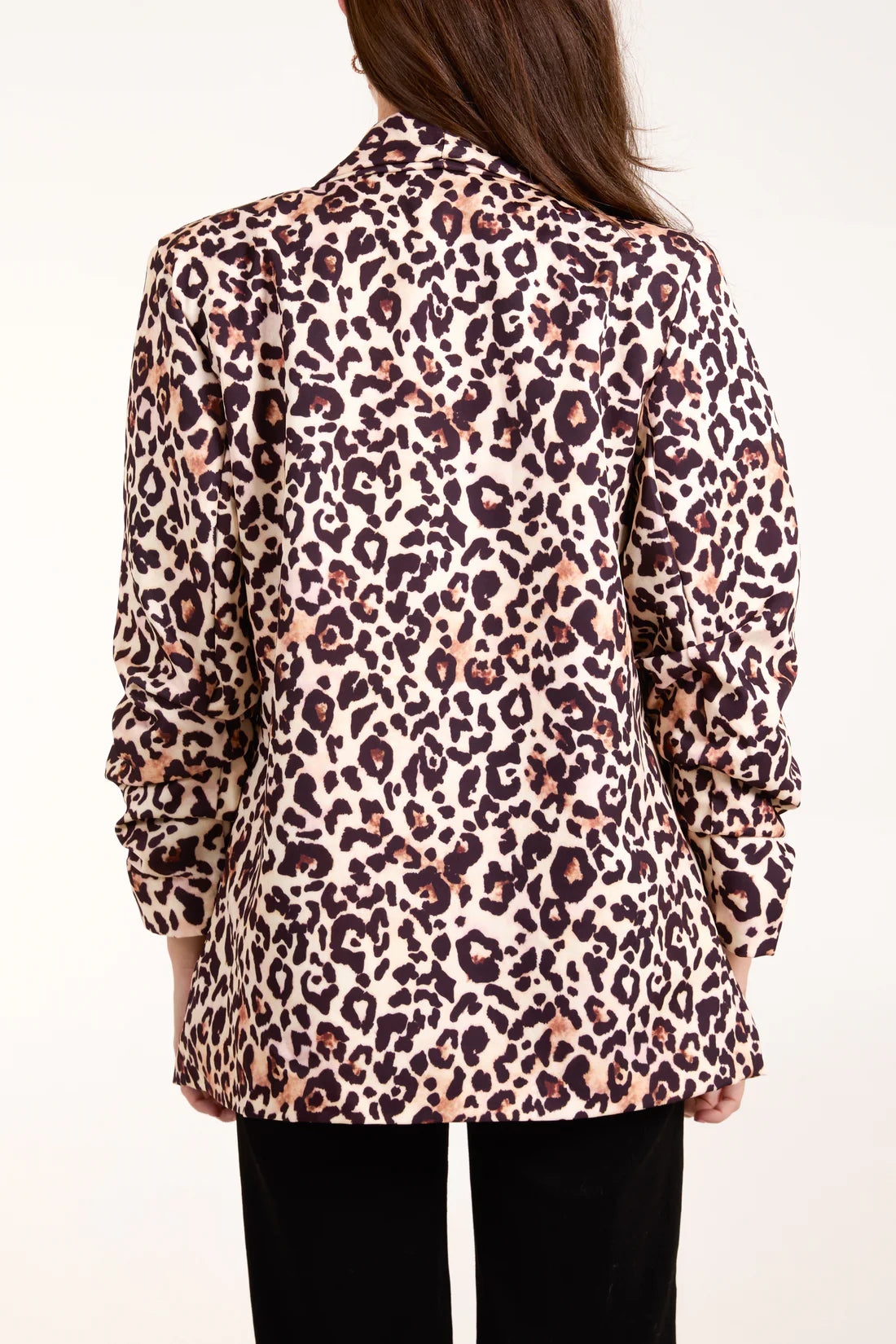 Jan Ruched Sleeve Leopard Print Blazer