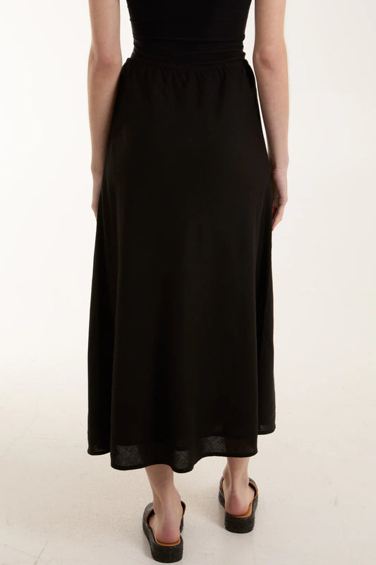 Tamarisk Essentials Black Linen Blend Midi Skirt