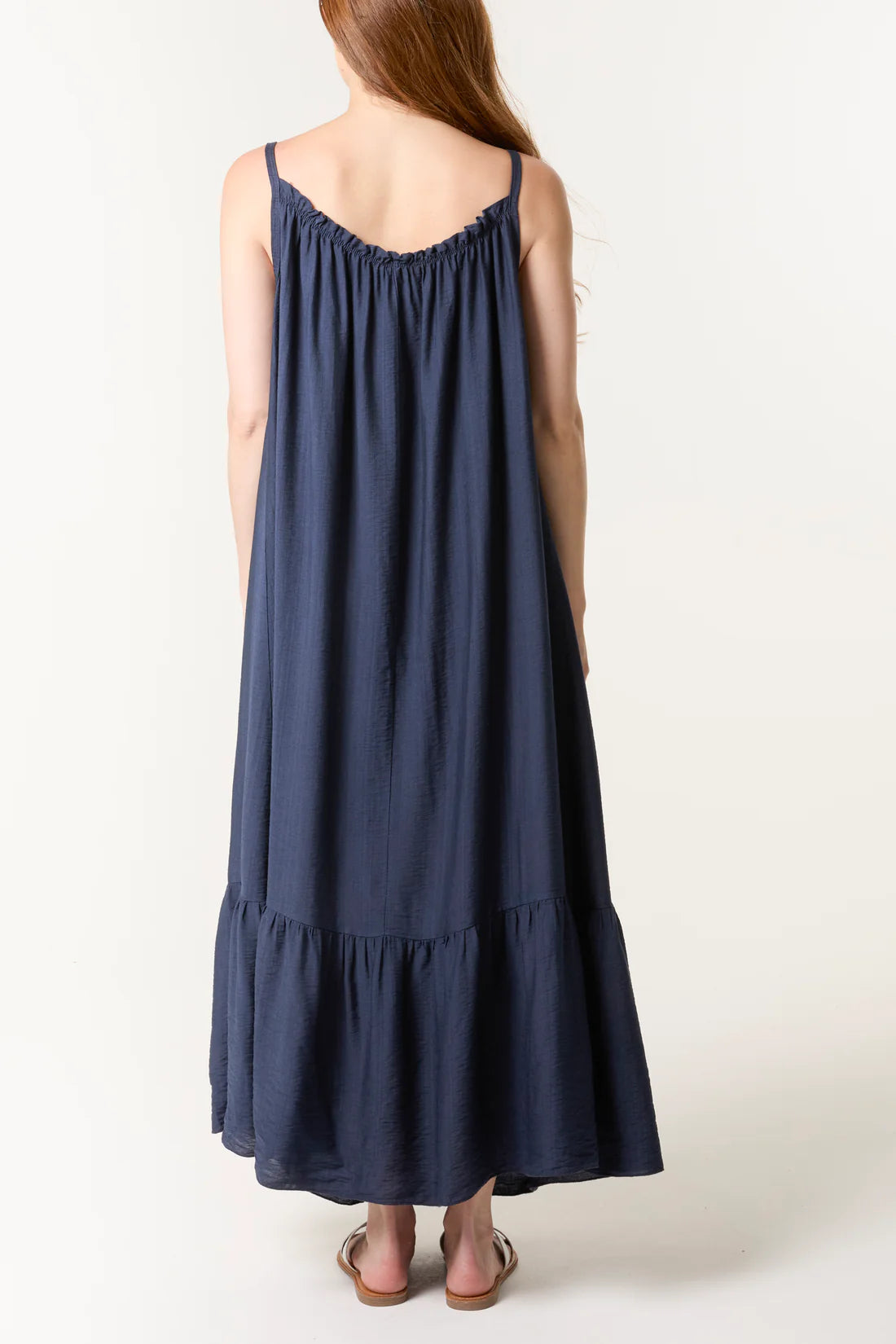Rachel Shoestring Strap Tiered Sundress - Pink, Navy, Royal Blue