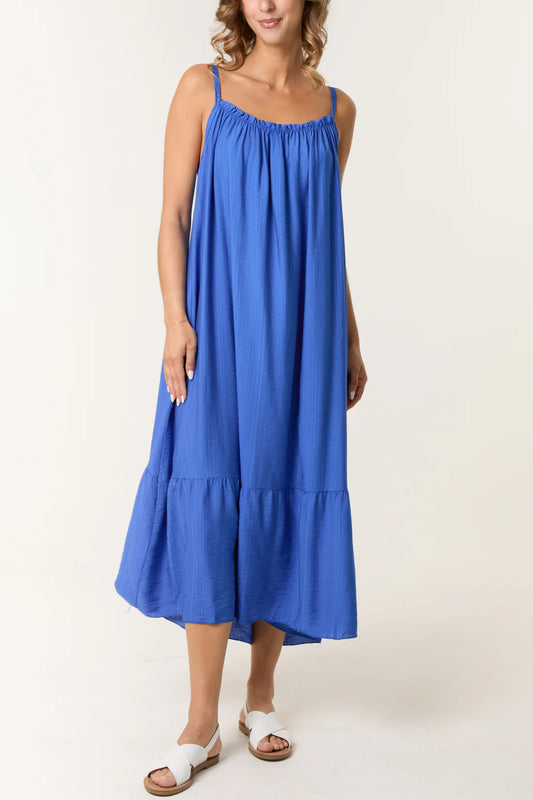 Rachel Shoestring Strap Tiered Sundress - Pink, Navy, Royal Blue