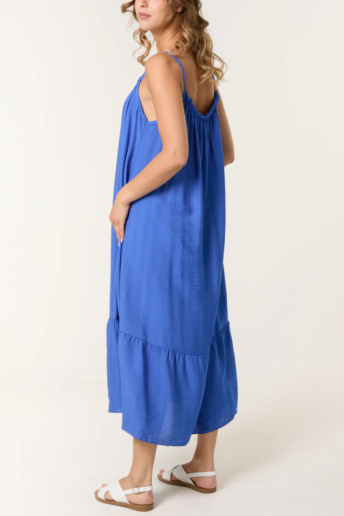 Rachel Shoestring Strap Tiered Sundress - Pink, Navy, Royal Blue