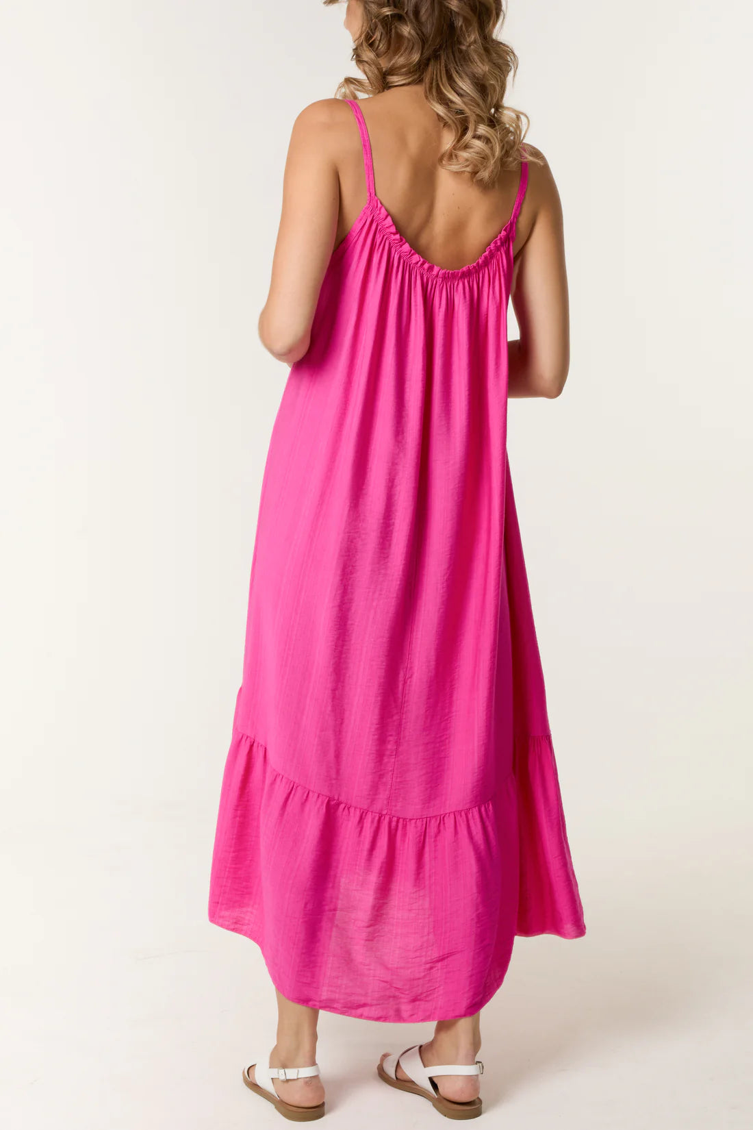 Rachel Shoestring Strap Tiered Sundress - Pink, Navy, Royal Blue