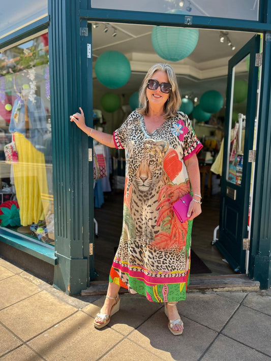 Leopard Positive Vibes Maxi Kaftan Dress