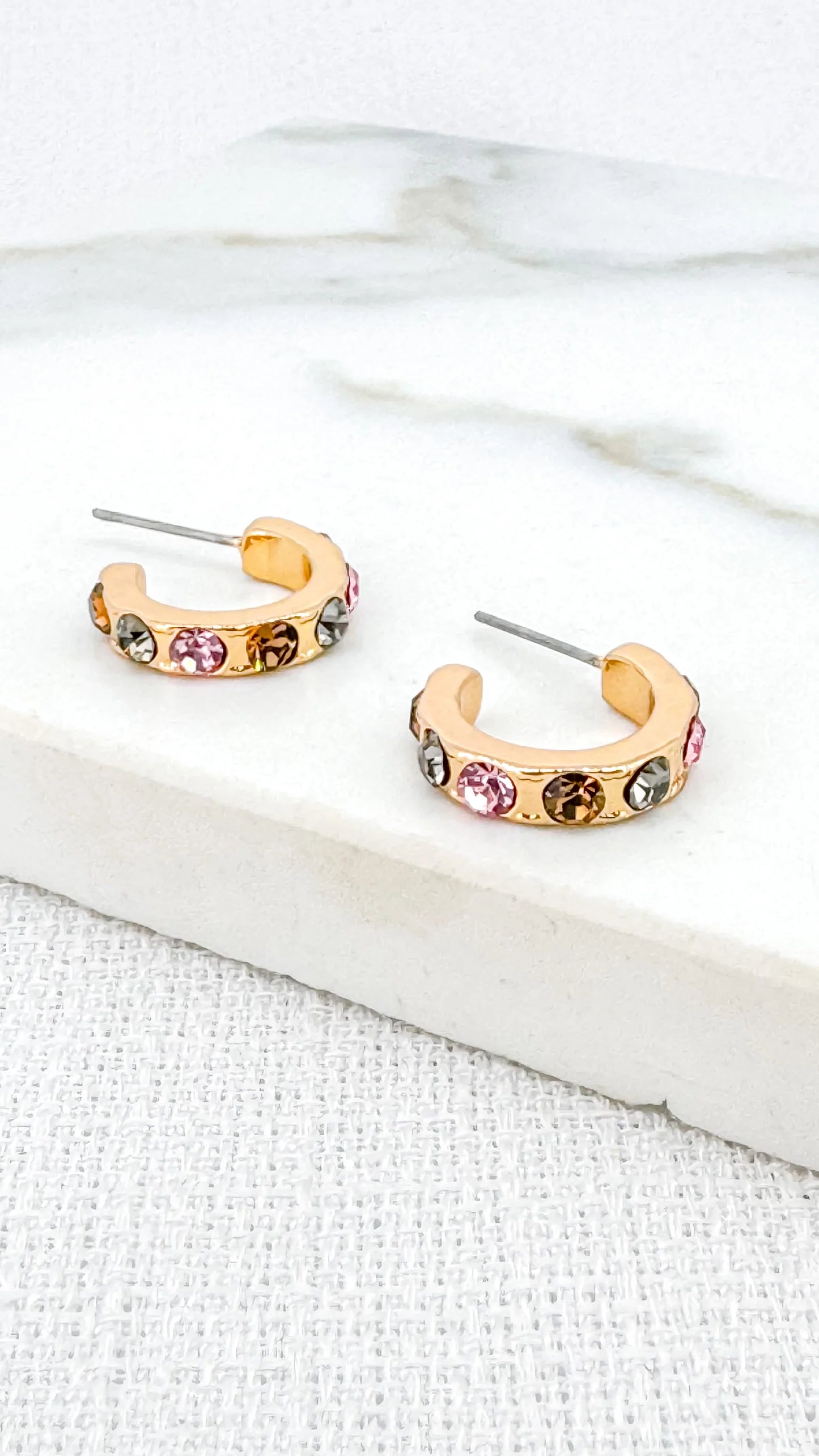 Envy Jewellery Gold Tone Hoop Earrings With Rainbow Crystals