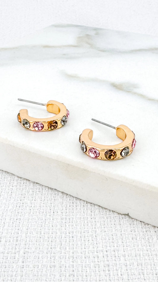 Envy Jewellery Gold Tone Hoop Earrings With Rainbow Crystals