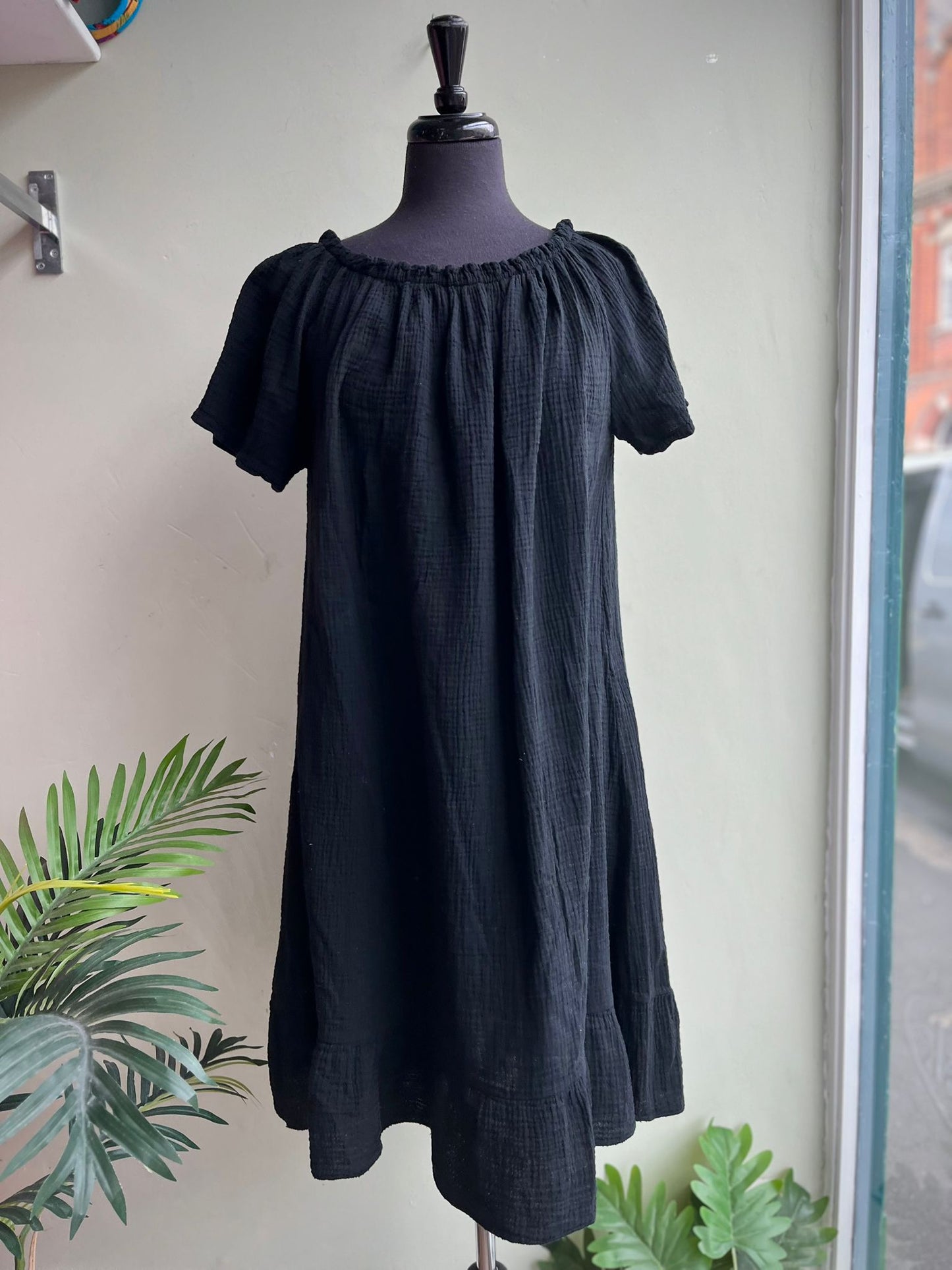 Penny Bardot Neckline Short Sleeve Short Cotton Dress