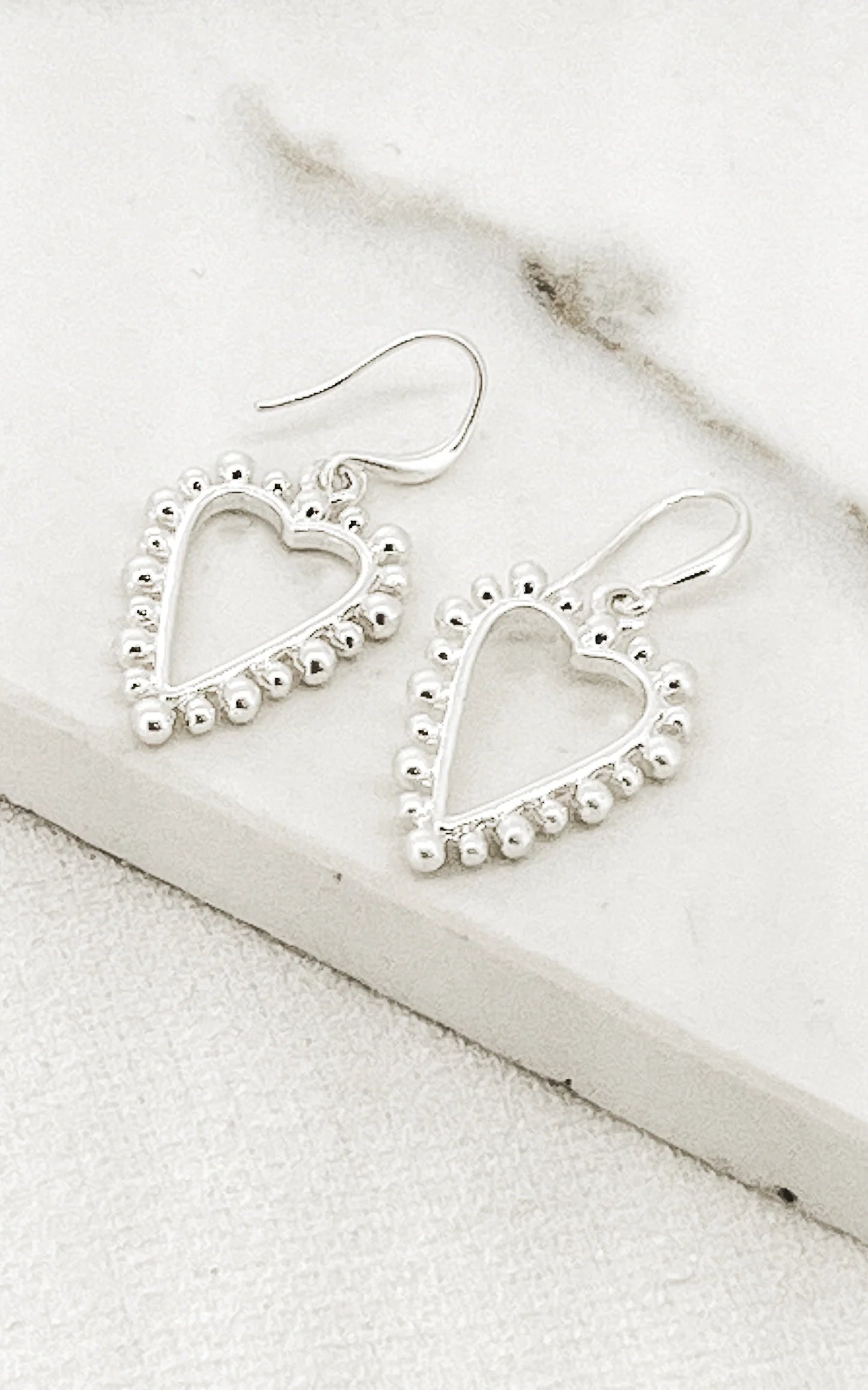 Envy Jewellery Silver Beaded Heart Earrings