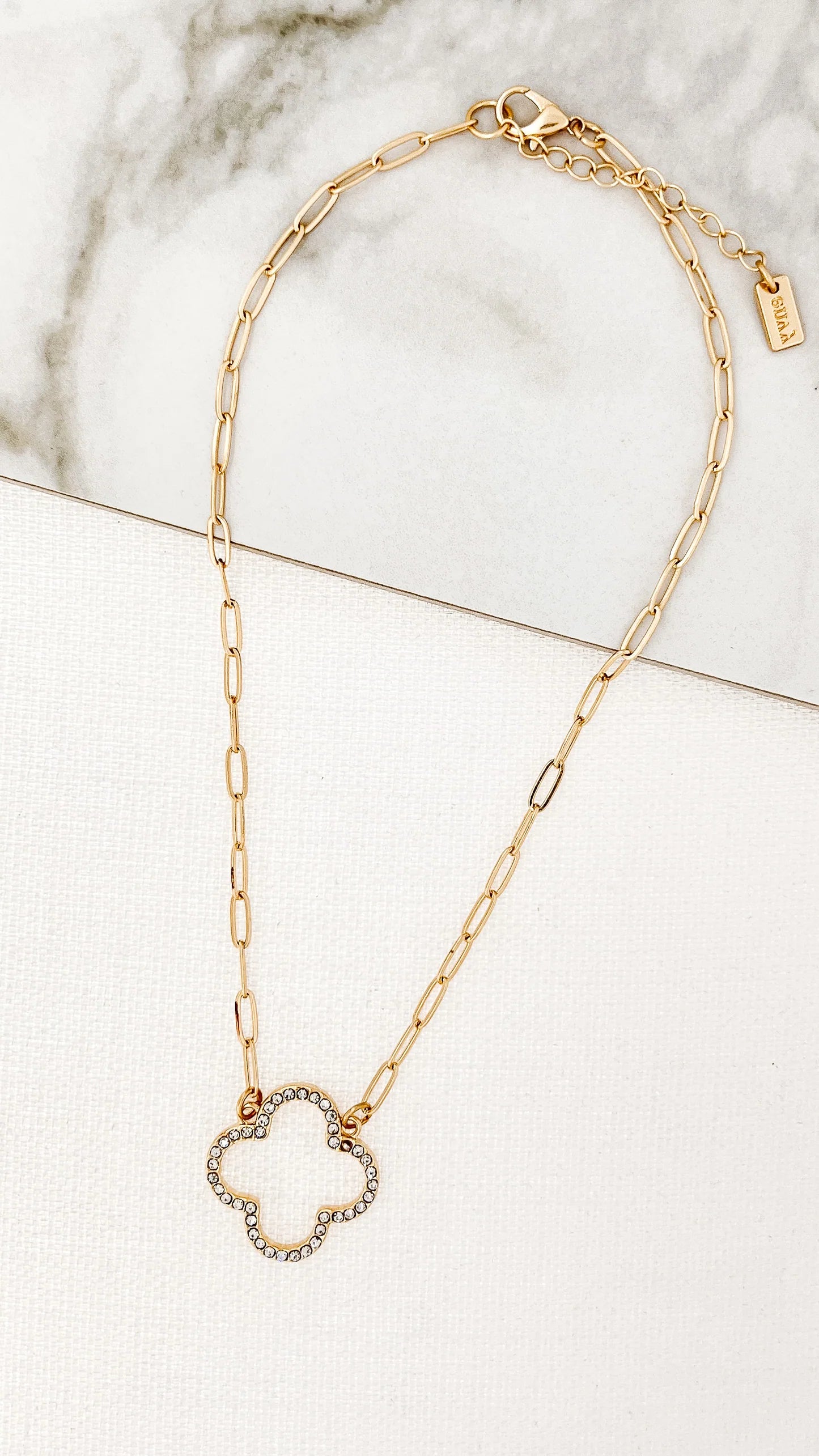 Envy Jewellery Short gold necklace with open diamante fleur pendant