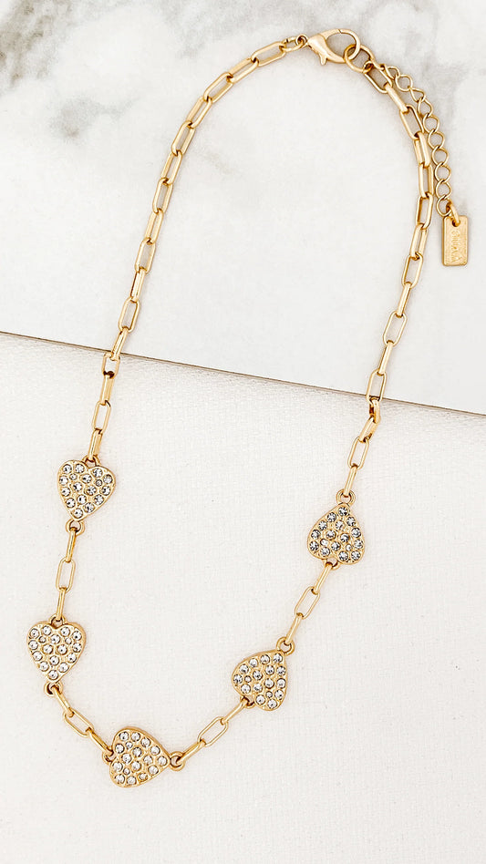 Envy Jewellery Short gold necklace with diamante hearts