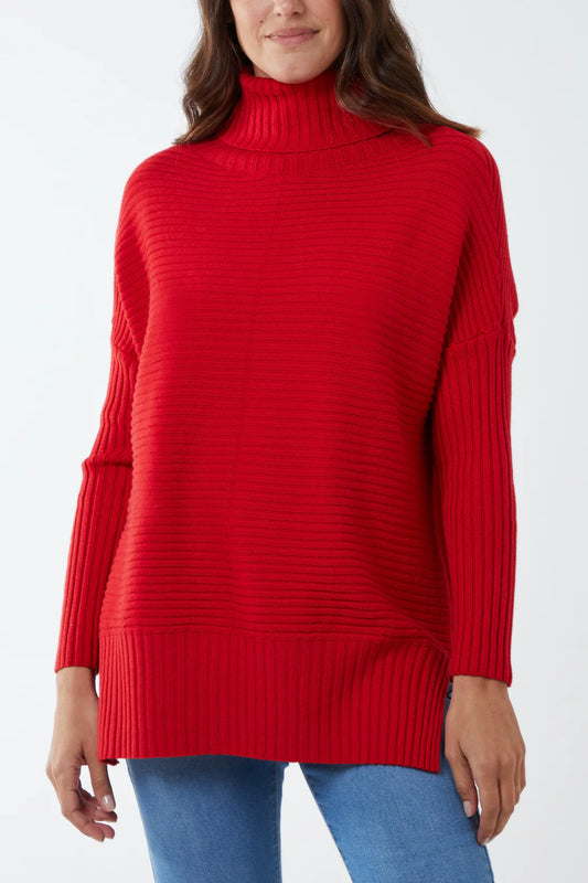 Adele Slouchy Ribbed Roll Neck Jumper - Multiple Colours