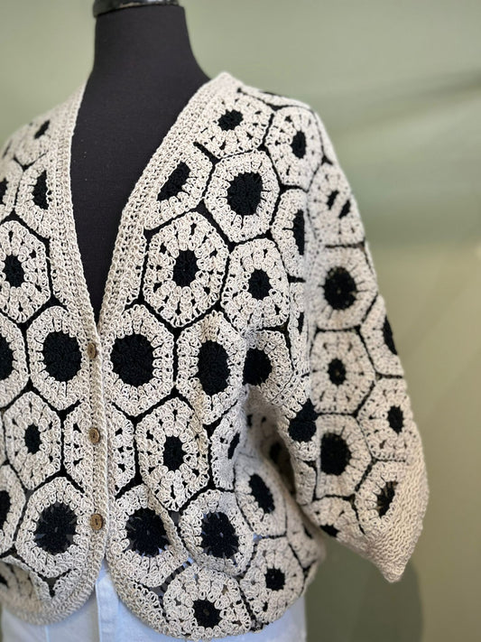 Sonia Cream & Black Crochet Cardigan