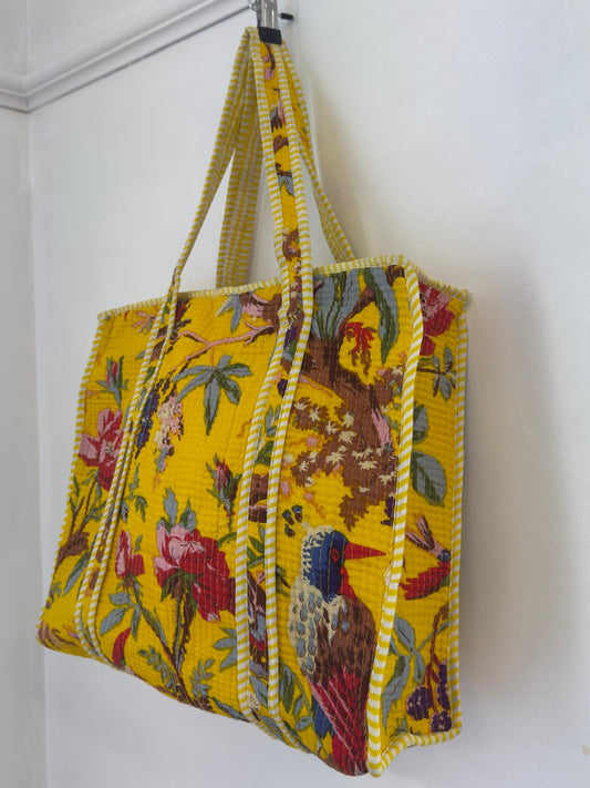 Quilted Cotton Kantha Tote Bag - Assorted Prints - Medium Size