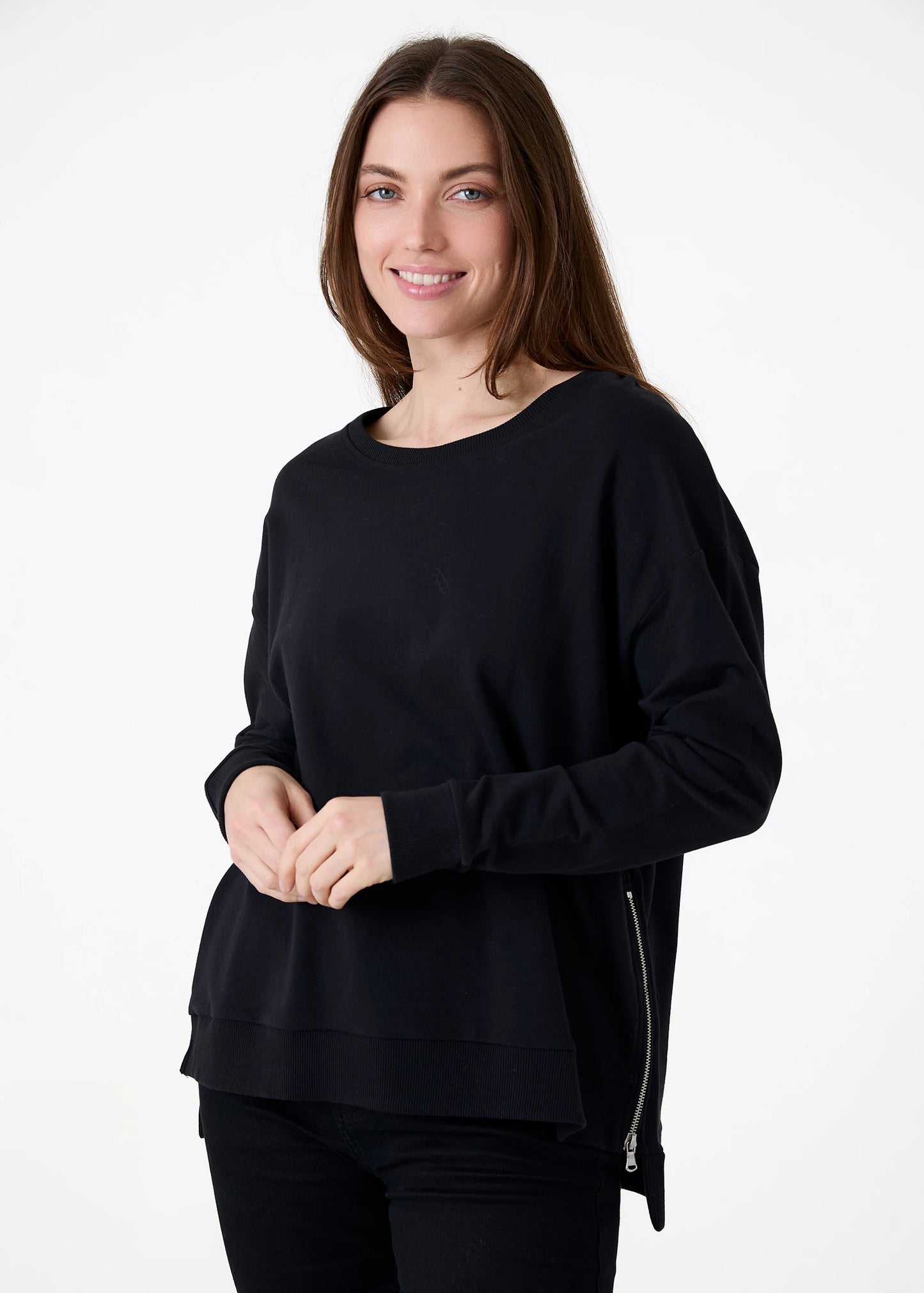 Dana Side Zip Lightweight Sweatshirt- Navy, Denim, Taupe, White