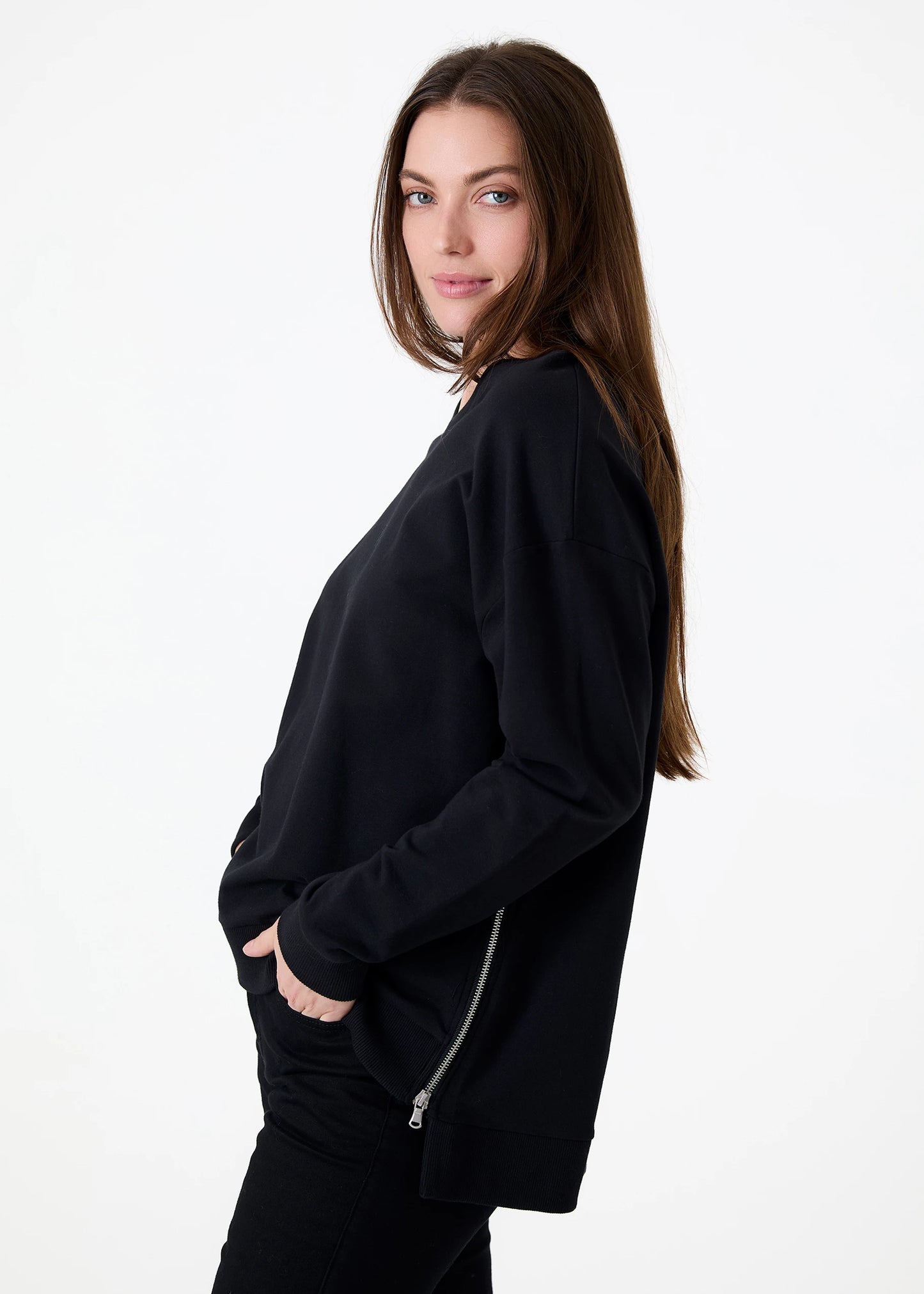 Dana Side Zip Lightweight Sweatshirt- Navy, Denim, Taupe, White