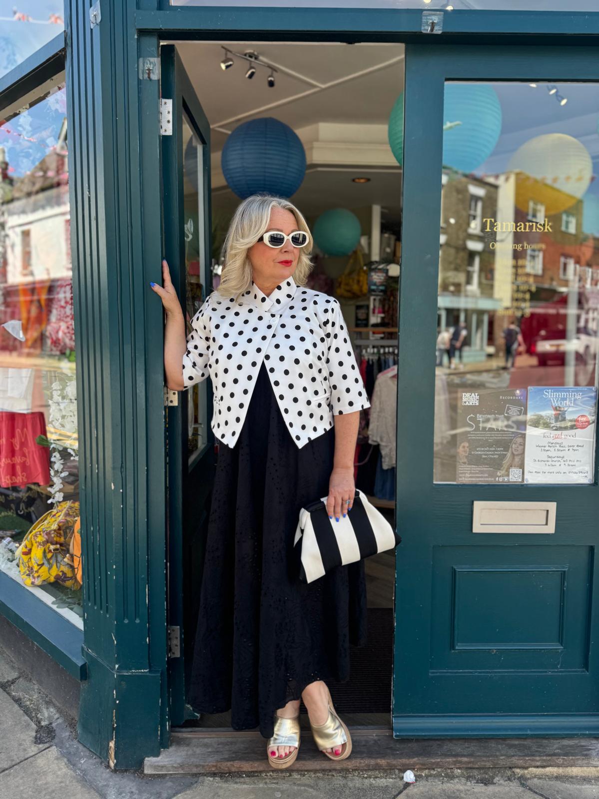 Rebecca Polka Dot Cropped Jacket - Black & White or Navy & White