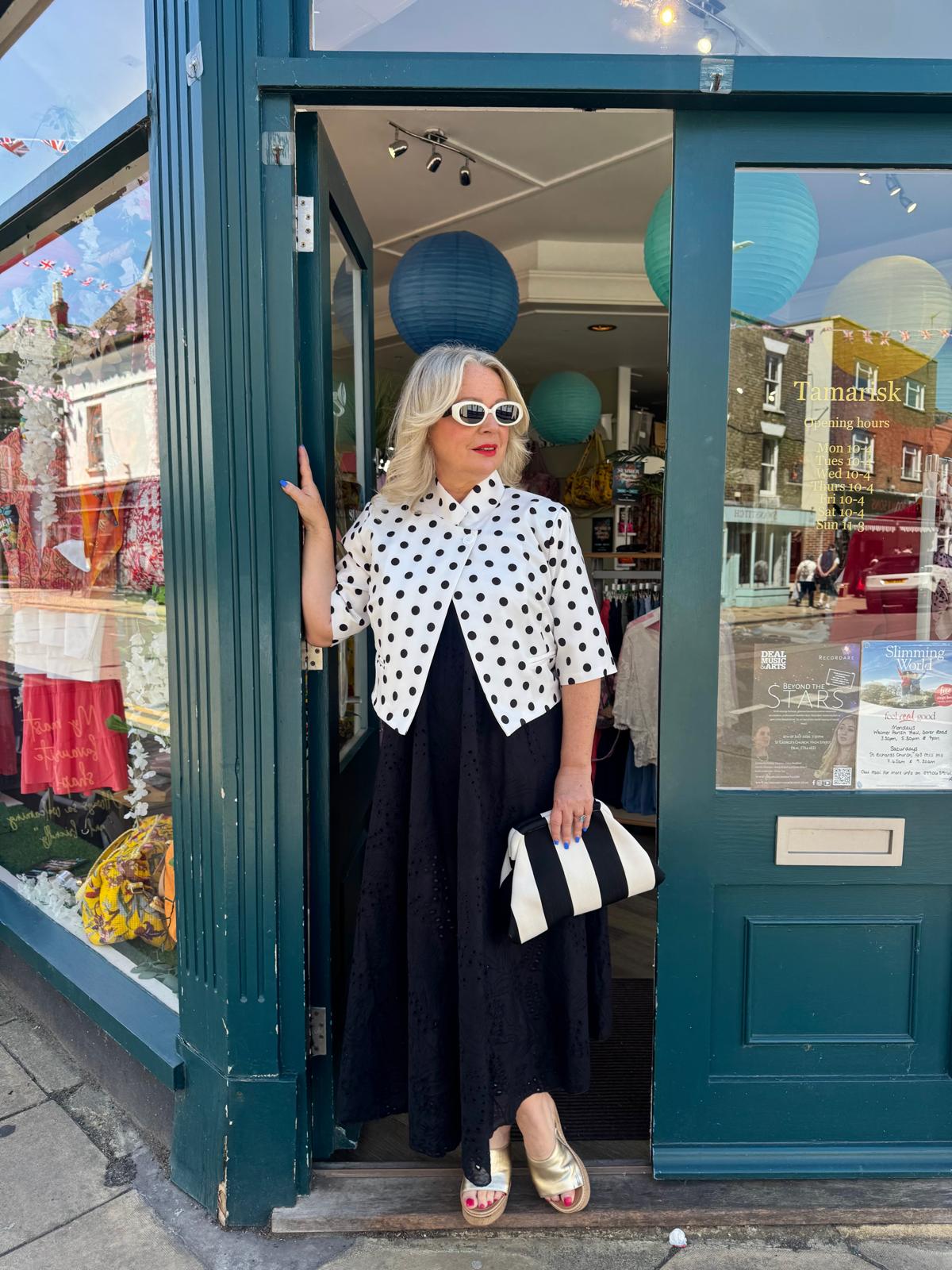 Rebecca Polka Dot Cropped Jacket - Black & White or Navy & White