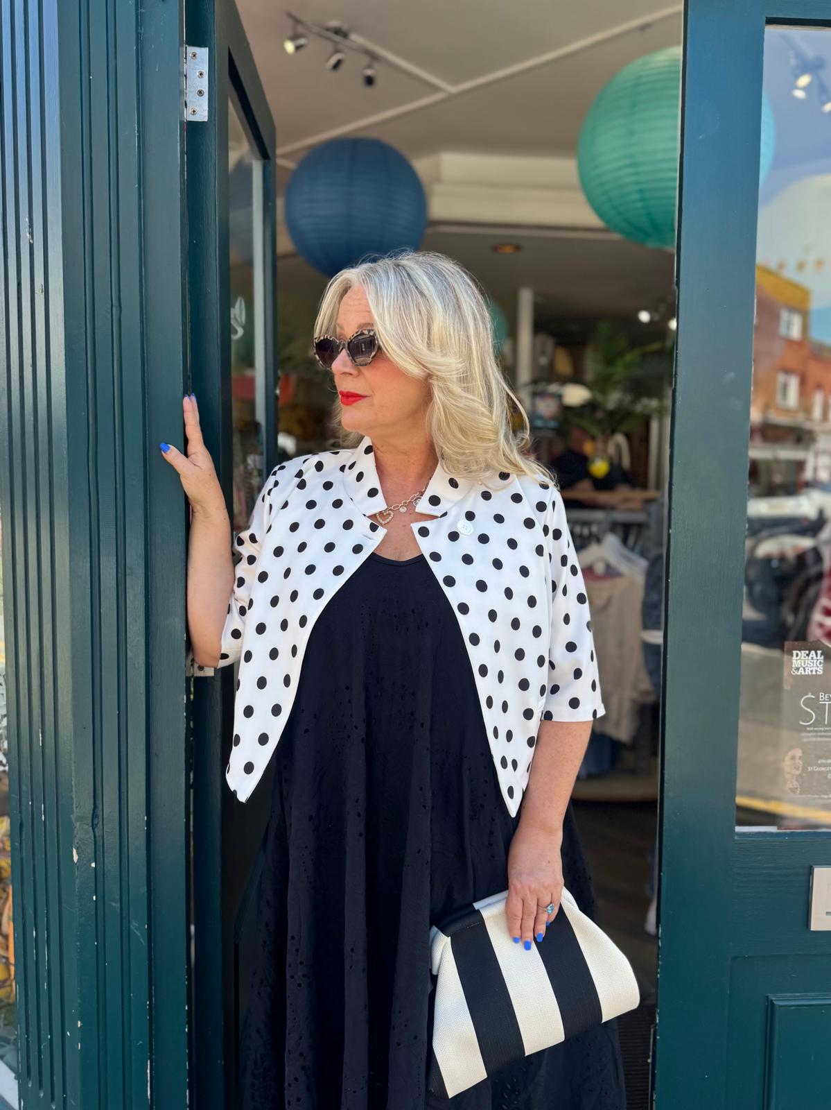 Rebecca Polka Dot Cropped Jacket - Black & White or Navy & White