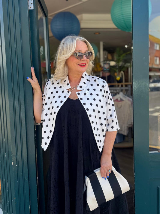 Rebecca Polka Dot Cropped Jacket - Black & White