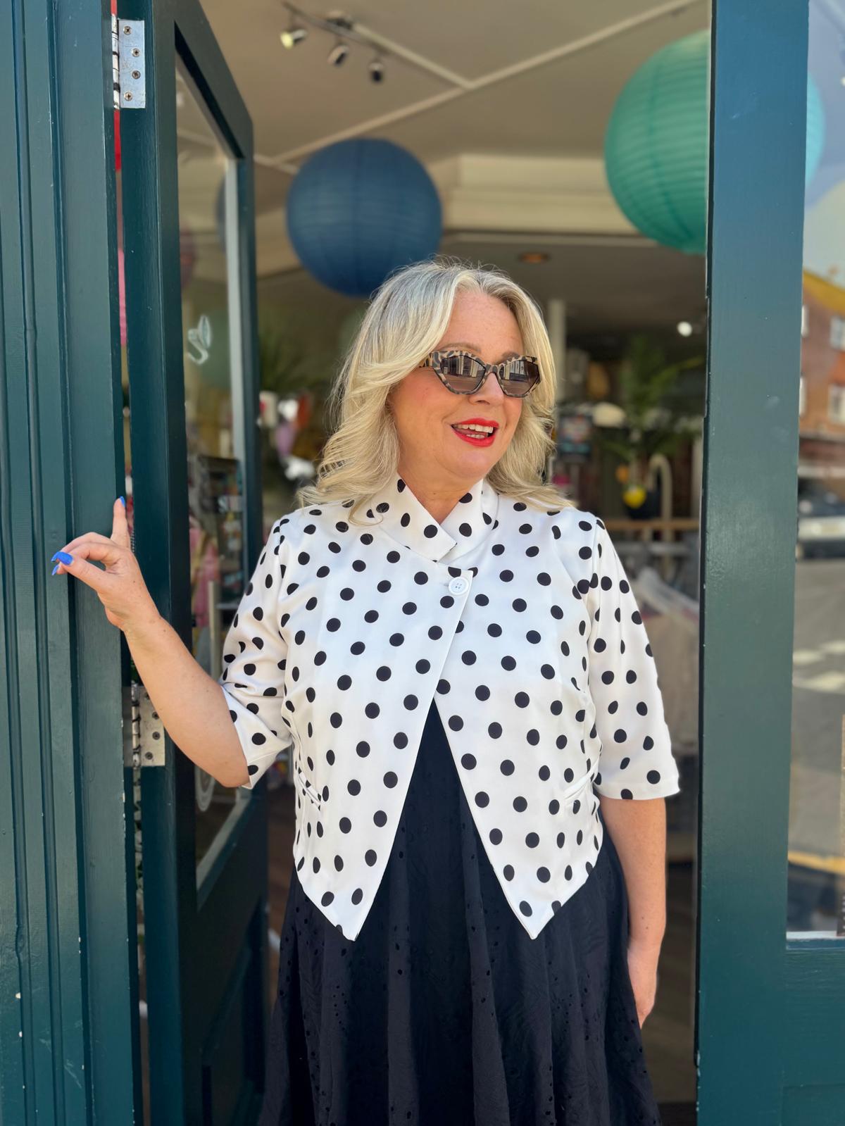 Rebecca Polka Dot Cropped Jacket - Black & White or Navy & White