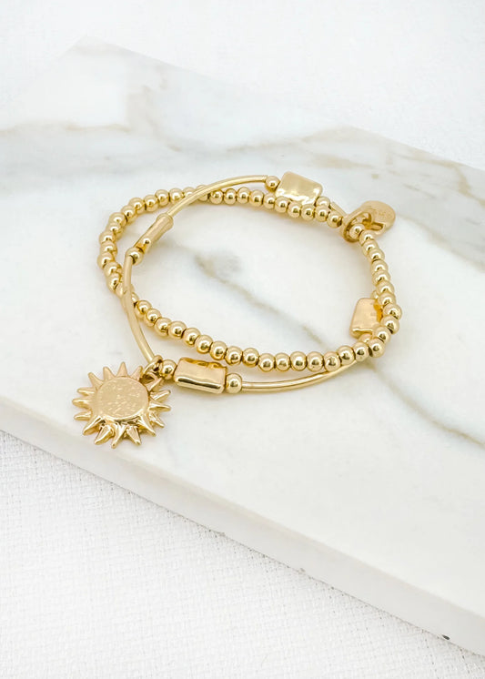 Envy Jewellery Boho Gold Layered Bracelet With Large Sunburst Charm