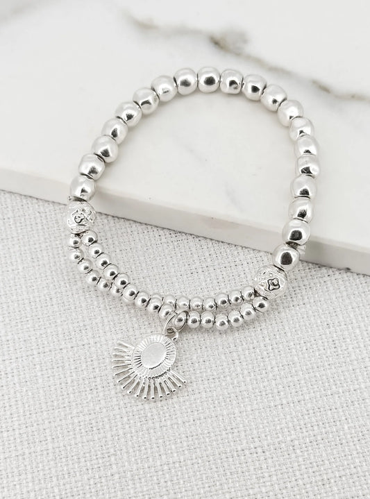 Envy Jewellery Silver Alloy Beaded Bracelet With Fan Charm