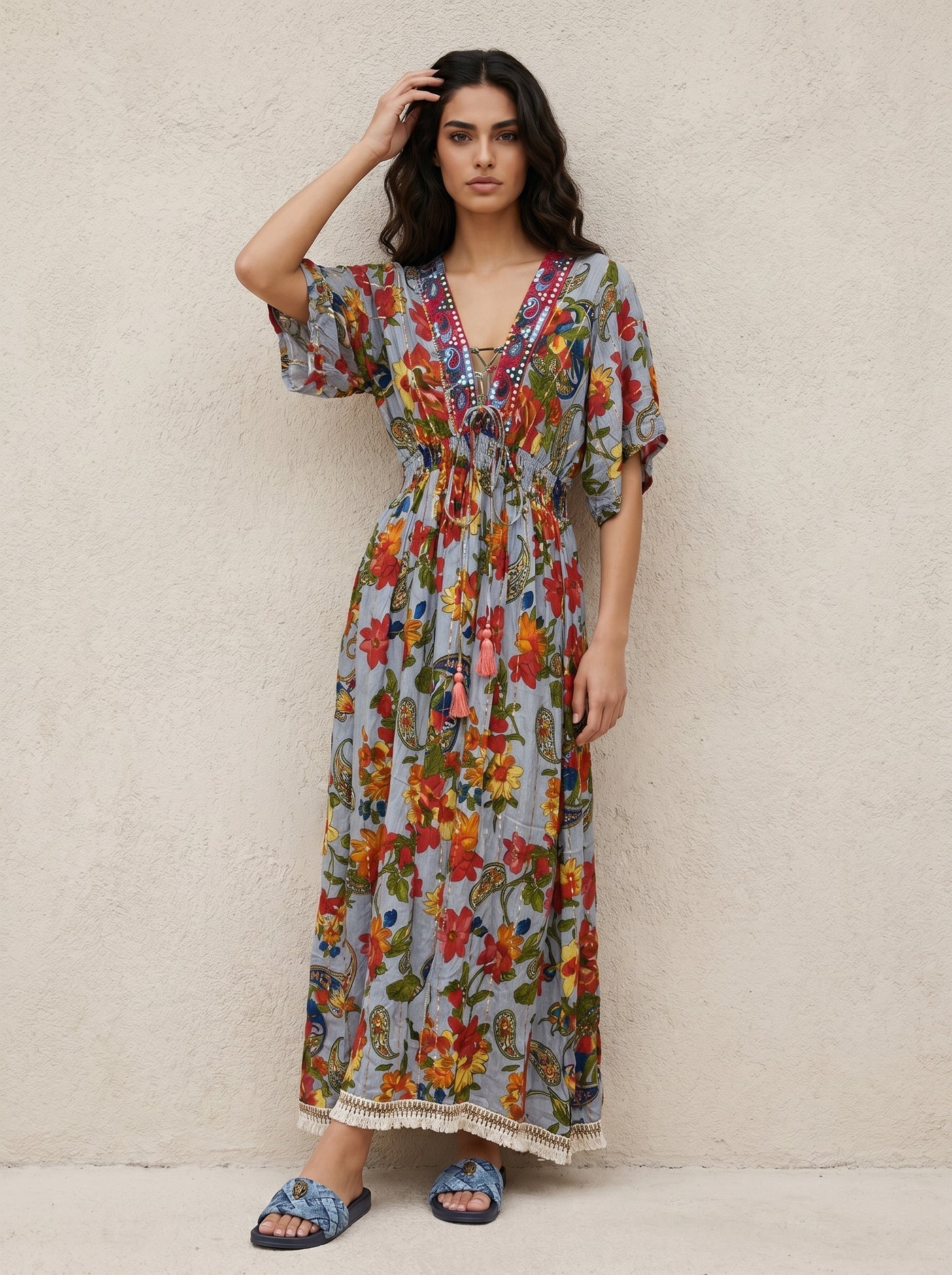 Serena Boho Embellished Maxi Dress