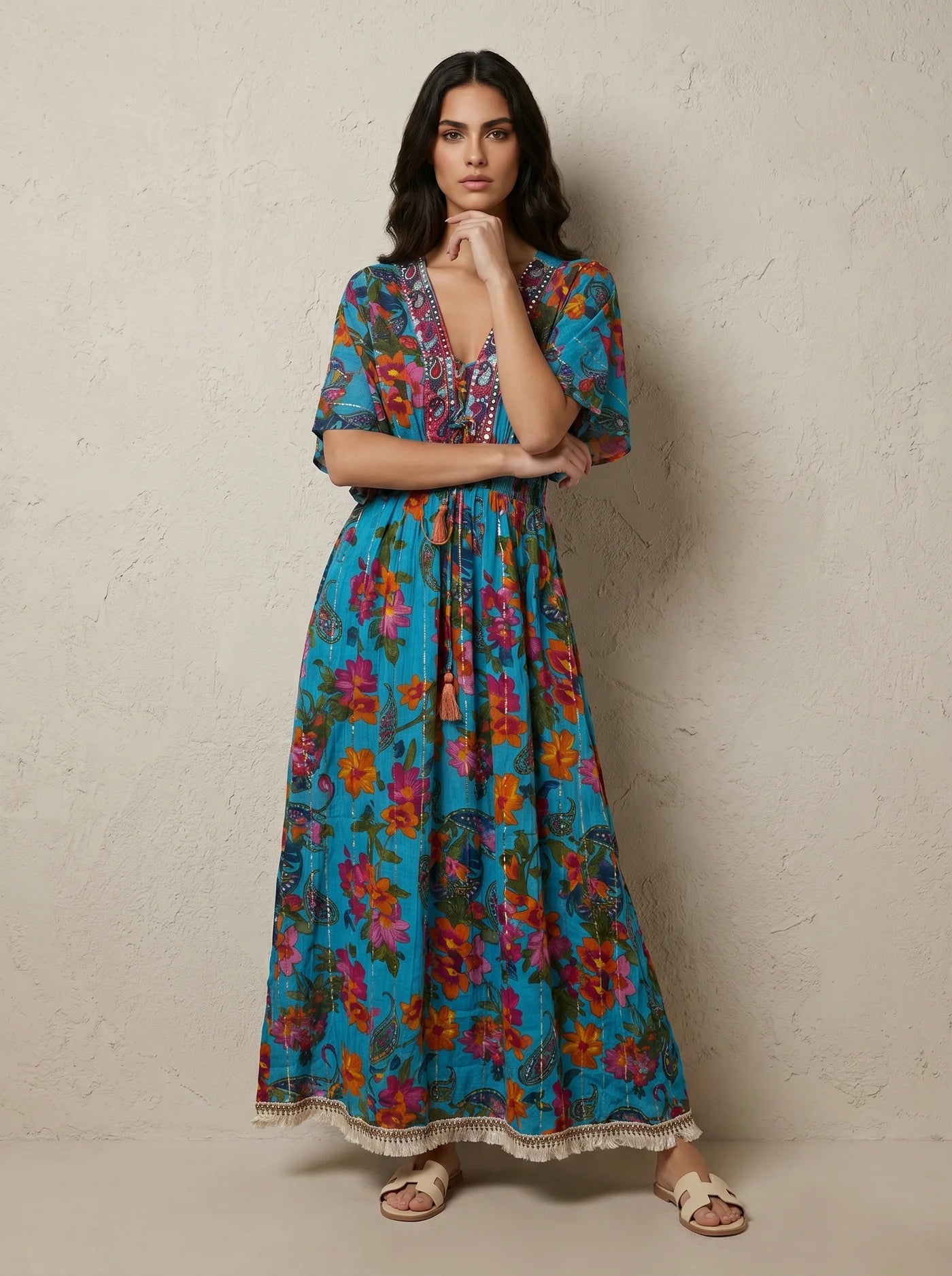 Serena Boho Embellished Maxi Dress