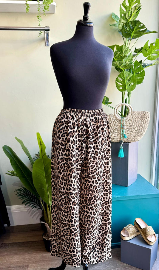 Tiffany Wide Legged Leopard Print Pull On Trousers