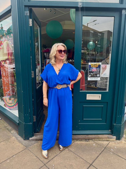 Tamarisk Petite Wrap Jumpsuit - Wide Leg - Black, Red, Cobalt Blue, Navy Or Khaki