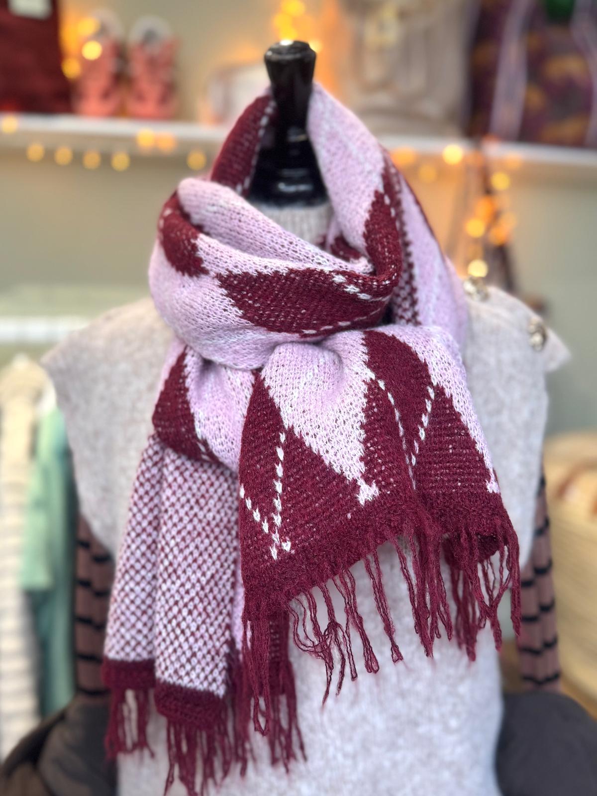 Pink & Burgundy Argyl Wool Blend Scarf