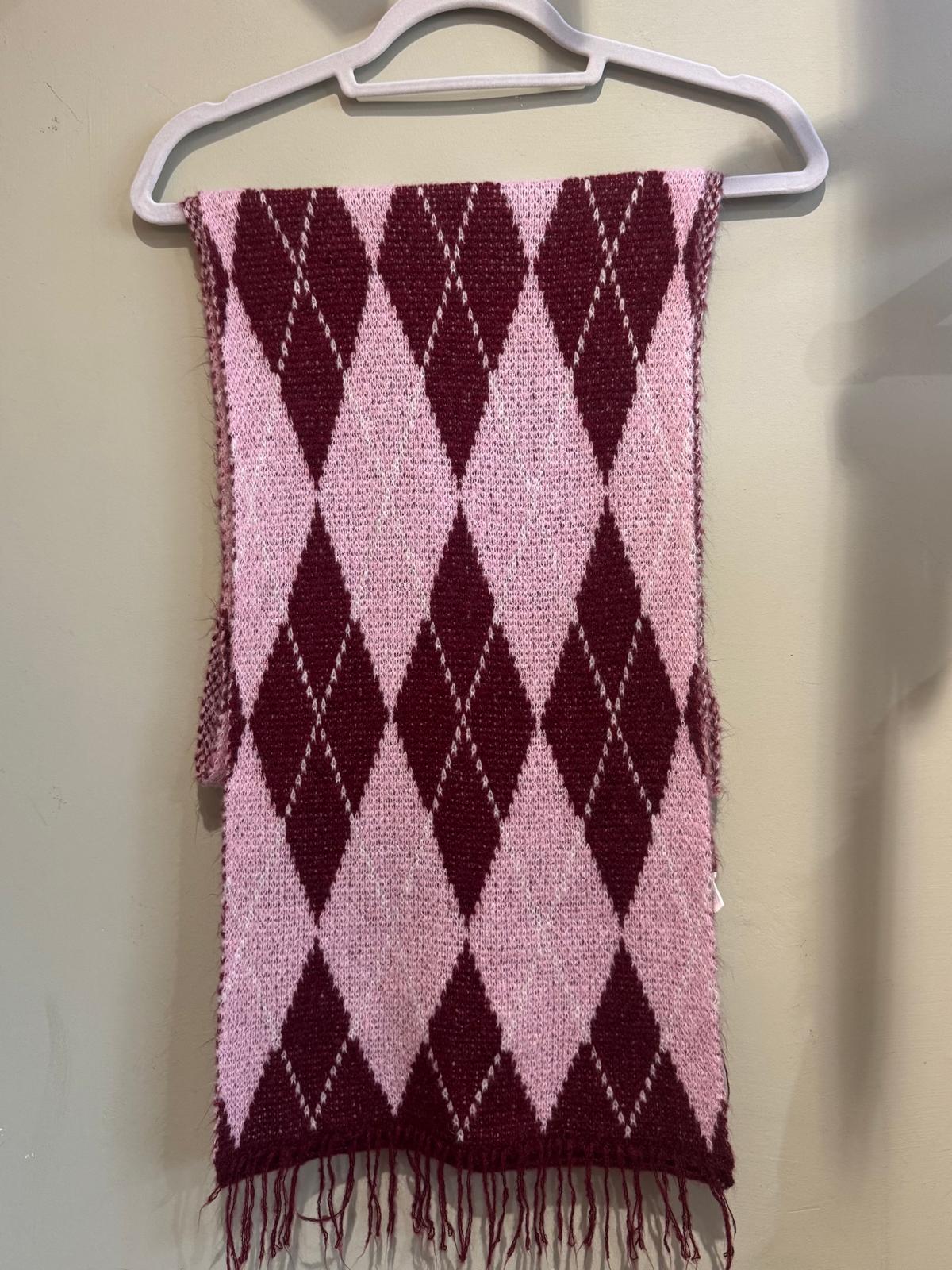 Pink & Burgundy Argyl Wool Blend Scarf