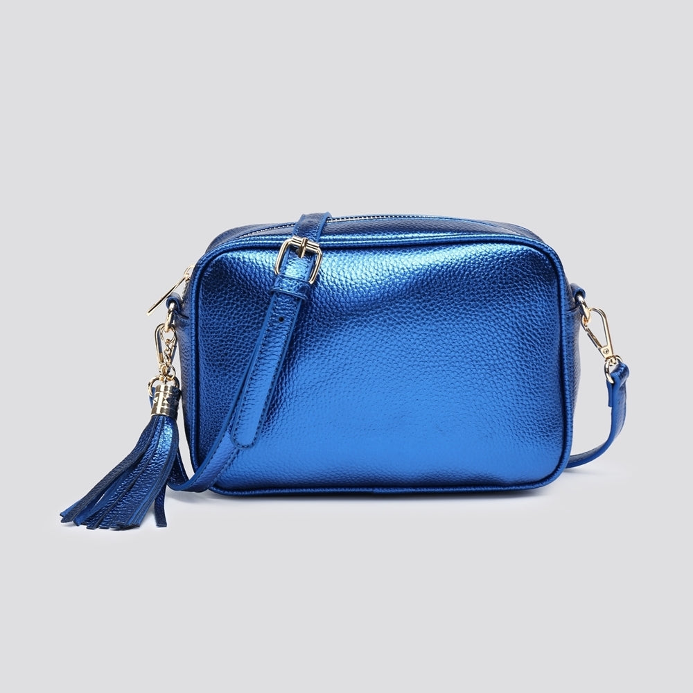 Tassel Crossbody Bag metallic blue