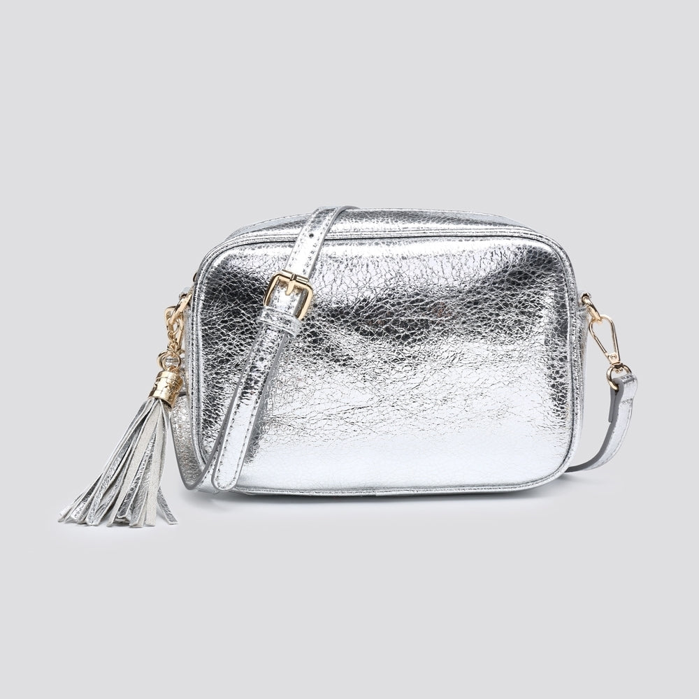 Poppy  Metallic Tassel Trim Cross Body Bag