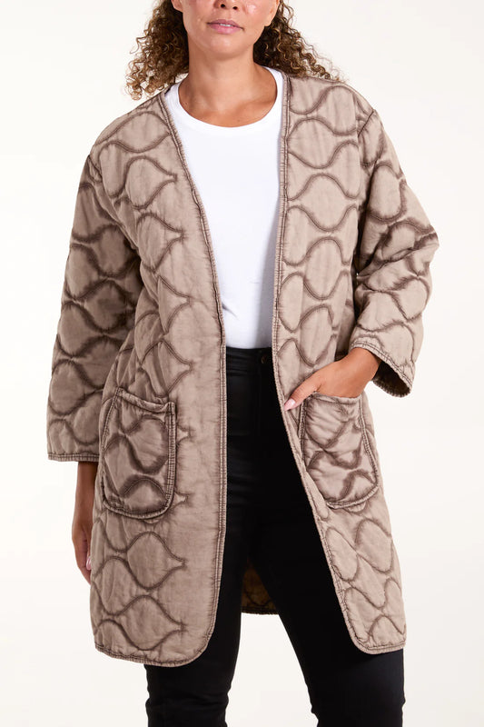 Candice Long Quilted Cotton Jacket - Light Taupe