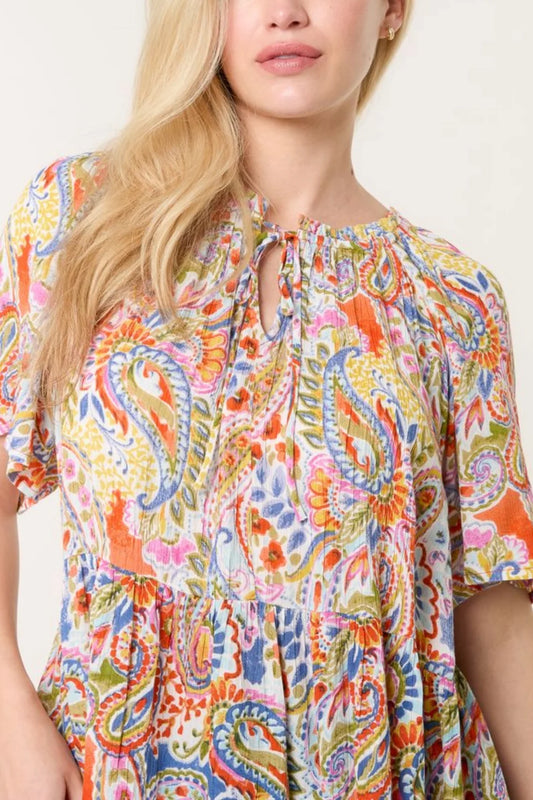 Flo Multicoloured Paisley Boho Tiered Smock Top