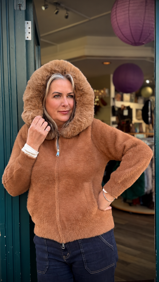 Samantha Cosy Zip Up Hoodie With Faux Fur Trim