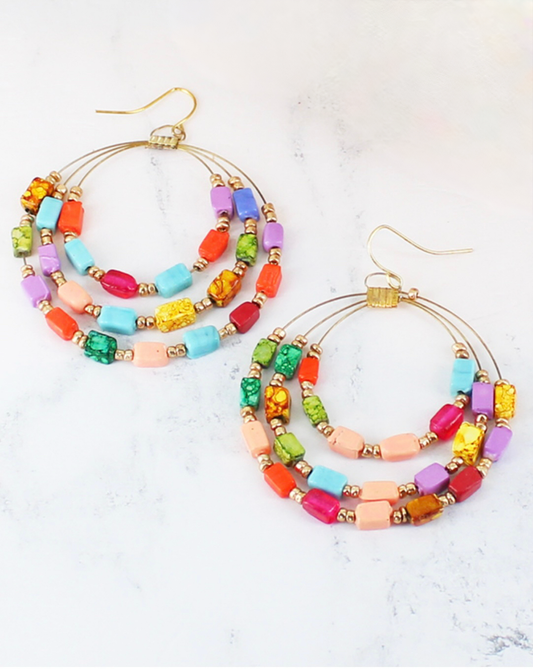 Multicolour Beaded Layered Large Hoop Earrings